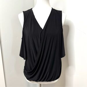 Jennifer Lopez Cold Shoulder Black Blouse Women’s Size Medium Short Sleeve Top